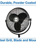 Front view of 9420 20 Inch Industrial Grade Pedestal Fan with powder-coated steel build