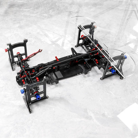 Setup Gauge for One Tenth Scale RC Cars With Suspension and Steering Adjustment Camber Toe and Slip Angle Tool shown on chassis