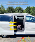 Side view of Toyota Sienna 2011-2020 with open left sliding door showing use of Left Side Power Sliding Door Cable Kit For Sienna 2011-2020 Driver Side Replacement 85016-08011 And 85016-08010 Door Motor Bracket Cable For Smooth Operation Safer Door Movement And Fewer Operator Errors