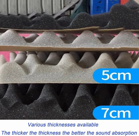 Heavy Duty Self Adhesive Acoustic Foam Panels For Home Studio And Man Cave Noise Reduction with 5cm and 7cm pyramid peaks.