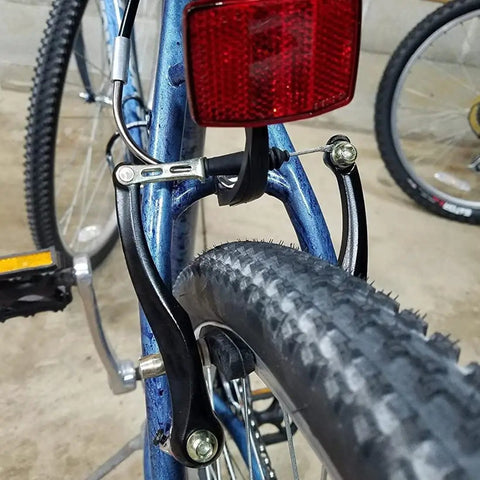 V Brakes For Bikes Front And Rear V Brake Set, black aluminum arm, 110mm arch, fitted on mountain bike rear with tire and light