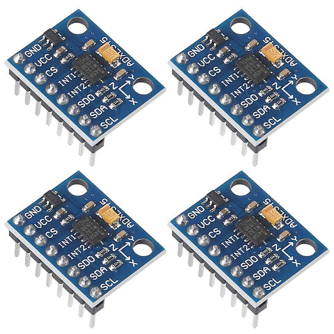 ADXL345 3 Axis Accelerometer Sensor Module With I2C And SPI Interfaces For Raspberry Pi And Microcontrollers Ultra Low Power Tilt Sensor 13 Bit Resolution 16g Range 4 Pack, blue PCB modules