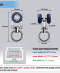 Heavy Duty Silent Glide Curtain Track Rollers With Pulley Wheel Runners Set size diagram with measurements in mm for ceiling mount.