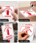 200 Pcs Self Adhesive 3 Inch Waterproof Vinyl Fire Extinguisher Inside Stickers showing tear, scratch, waterproof, easy-to-peel features.