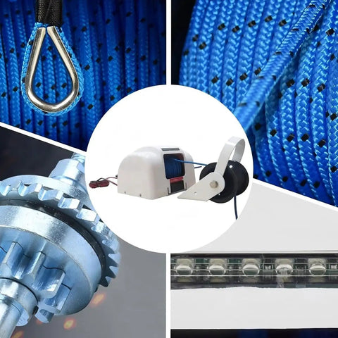 Heavy Duty Electric Boat Anchor Winch Kit With Stainless Steel Build And 31m Rope For Saltwater Use close-up of rope, winch motor, and stainless components