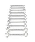 Ten Piece SAE Midget Wrench Set With 12 Point Box End And 6 Point Box End, Alloy Steel Construction, arranged in size order