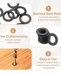 80Pcs M6 Stainless Steel Washers Kit With 6x10x1mm Flat And Crush Sealing Washers, 304 Stainless Steel Gasket Rings For Screws Bolts Automotive Projects, Black Zinc Plated Burr Free And Durable, close-up black washers and screw use