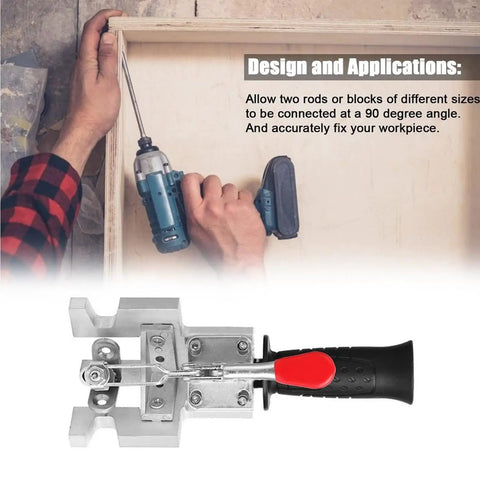 Woodworking Locating Clamp 90 Degree Corner Clamp Fixing Clip shown clamping two wooden pieces at right angle for precise workholding