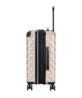 Side view of Diamond Tower Hardside Luggage With Expandable Design Rose Gold Finish Eight Wheel Spinner Travel Case Lightweight Twenty Inch Carry On