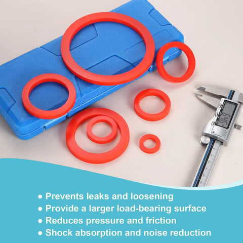 Get Your Hands On This Awesome 12 Piece Silicone Flat Washer Kit DN15 1/2 Inch Flexible O Ring Sealing Ring In Vibrant Red with blue case.