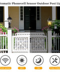 Outdoor Dusk To Dawn Post Light Lanterns on gate pillars, bronze finish, photocell sensor, waterproof exterior, 20 inch high