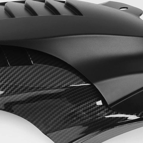 Top Shelf Carbon Fiber Rear Fender Blocks Flying Road Grit Dead In Its Tracks Heavy Duty Splash Guard detail view of textured carbon fiber material.
