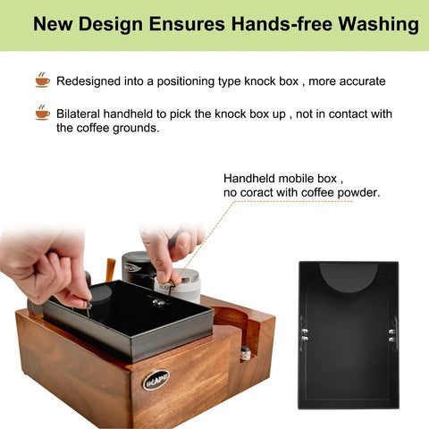 Eight In One Espresso Knock Box And Barista Grade Coffee Accessories Organizer With Natural Walnut Base, hands-free design