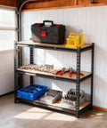 Beefy Heavy Duty Garage Storage Shelves 3 Tier Metal Shelving Unit 48 By 24 By 36 Inches Industrial Grade Steel With 1320 Lbs Total Load Capacity For Tools, Boxes, And Garage Gear, loaded with tools