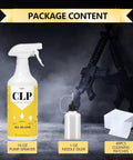 3-In-1 Gun Oil CLP Kit With 16 Oz Mist Spray And 1 Oz Needle Oiler, Odorless Safe Lubricant Cleaner That Polishes, Protects Against Wear, Reduces Friction, And Keeps Your Gear Ready For Range Day. 16 oz spray, 1 oz oiler, 40 patches
