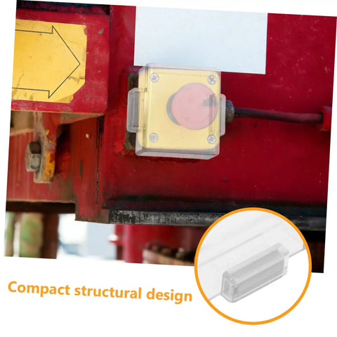 Heavy Duty Push Button Guard Cover Protector installed on an industrial machine, 50x40x20mm, shields button from dust and moisture
