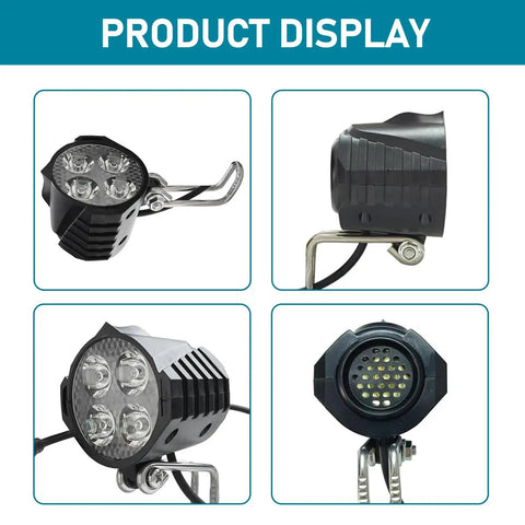 Ebike LED Headlight With Built In Horn For Night Riding All In One Front Light Universal 24V To 52V 4 Light Modes 3 Pin Connector Waterproof Bicycle Light For E Bikes And Scooters