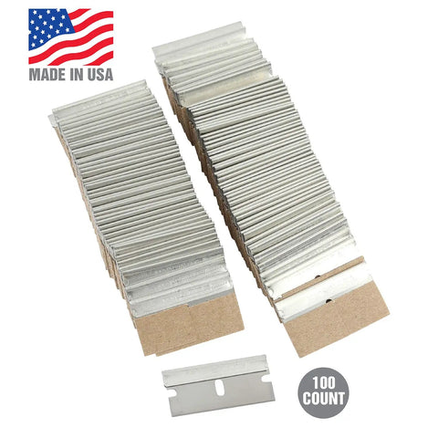 Pro Grade High Carbon Steel Razor Blades 100 Pack Refills For Standard Utility Knives Made In USA with flag icon