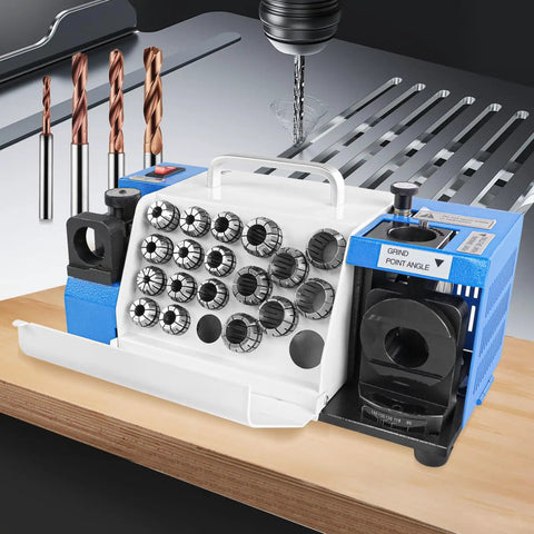 Top Notch Drill Bits Sharpener Machine For 3 To 20mm With 18 Collets, Adjustable Lip Relief And Point Angles, Portable Grinding Tool With CBN SDC Wheel
