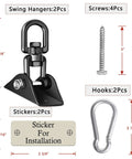 Image showing Beefy Heavy Duty Swing Hangers for Wooden Sets 360 Swivel Stainless Steel Hardware 1000 Pound Capacity components with dimensions.