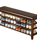 Durable Rubberwood Shoe Bench With Leather Cushion For Entryway And Mudroom, A Ready-To-Go Solid Shoe Rack For Hallways And Front Doors, Featuring 3 Height Adjustable Removable Shelves, wood and leather shoe bench with adjustable shelves
