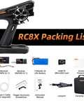 Eight Channel Two Point Four Gigahertz RC Transmitter With R8FG And R4FGM Gyro Receivers packaging components