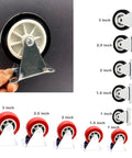 Comparison chart of caster wheels in various sizes, including 2.5 Inch Rigid Plate Caster Wheels Hard Rubber Non-Swivel For Furniture And Workbenches, 6 Pack With Screws, Black Finish, Durable Steel Plate 1.8mm Thick, Plate Size 2.76x1.77 Inch, Ideal For Heavy Furniture And DIY Projects.
