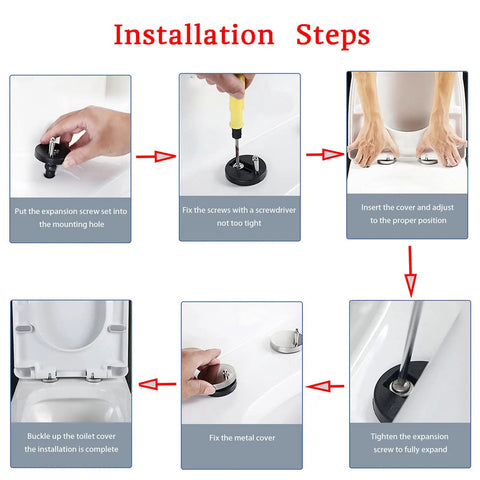 Installation steps for Top Shelf Square Soft Close Toilet Seat With Silent Glide Lid And Adjustable Swivel Hinges.