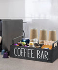 Farmhouse Style Wooden Coffee Station Organizer for Countertop with Handle, Four-Compartment Coffee Bar Accessories Holder