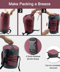 Waterproof Stuff Sacks For Camping Gear Organizer Red XXL Durable Ripstop Compression Sacks with roll-top closure and straps.