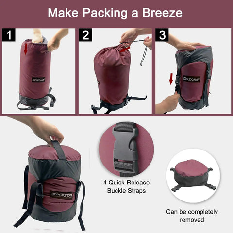 Waterproof Stuff Sacks For Camping Gear Organizer Red XXL Durable Ripstop Compression Sacks with roll-top closure and straps.