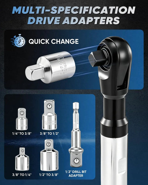Heavy Duty Half Inch Drive Offset Ratchet Extension Wrench For Tight Spaces With Long Reach And Three Eighth Inch And One Quarter Inch Adapters