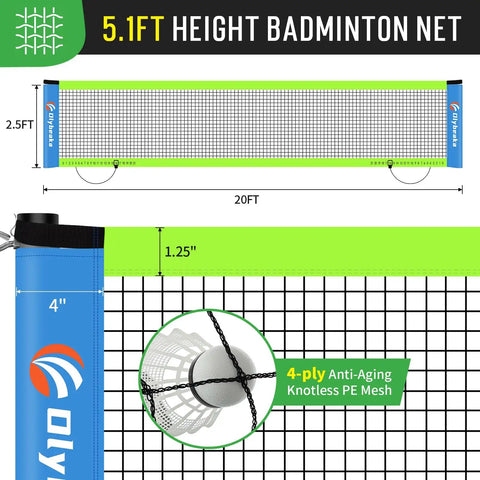 Outdoor Badminton Net Set For Backyard And Beach Play With A Dope 20 Foot Long 3 Foot High Anti Sag Net