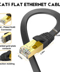 Cat8 Ethernet Cable 30 Ft Ultra Fast Shielded Flat Internet Cable Weatherproof SFTP UV Resistant with gold-plated RJ45 connector.