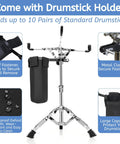 Youeon Heavy Duty Double Braced Snare Drum Stand With Stick Holder Fits 10 14 Inch Kicks Adjustable Height For Beginners And Pros Alike, featuring drumstick holder.