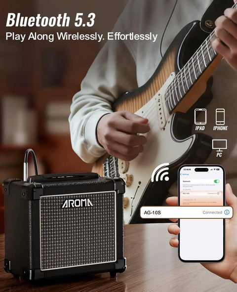 10W Bluetooth Guitar Amp With A Solid Wood Cabinet For A Full, Warm Home Jam connected to smartphone via Bluetooth 5.3