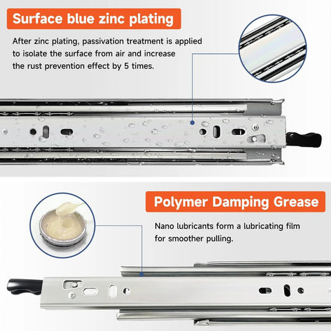 Beefy Heavy Duty Drawer Slides With Lock For 22 Inch Drawers, Full Extension Side Mount Rails, zinc plating and damping grease