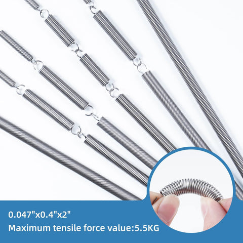 Front view: 18pcs stainless steel extension springs with hook ends, 0.047x0.4x2 in