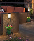 Dope Solar Outdoor Floor Lamp With Plant Stand 2 Pack Waterproof Metal Garden Lights on patio with flowers