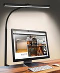 Eye Care Desk Lamp For Home Office With Flexible Gooseneck Clamp Light illuminating a modern desk setup