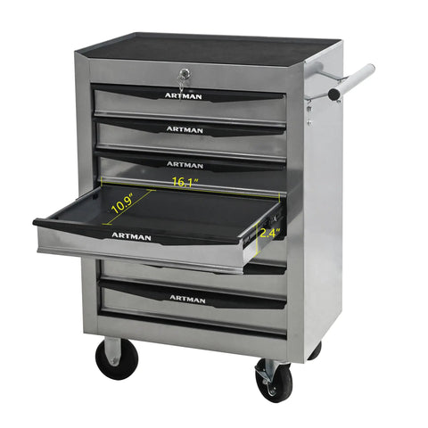 21 Inch Lockable Steel Tool Chest Rolling Garage Cabinet With Smooth As Silk Ball Bearing Slides, Brake Caster Wheels That Park It Straight, Heavy Duty Workshop Storage Organizer Built Different For Gear with open drawer.