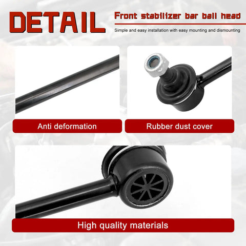 Close-up of 2 Pack Front Sway Bar Links For Hyundai Accent 2006 To 2011 And Kia Rio Rio5 2006 To 2011 Direct Fit Stabilizer Bar Links Replaces K80858 K80859 with rubber dust cover and steel material detail