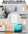 Modern Edge White 1 Gang Wall Plate Cover in living room, kitchen, bedroom, and study setups, showcasing clean lines and polycarbonate durability