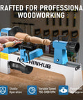 Woodworker using Compact Benchtop Wood Lathe 8x12 Inch Bed 1/3 HP With Infinitely Variable Speed 750-3200 RPM MT1 Spindle