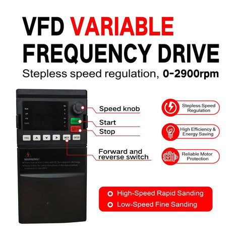 Kickass 1500 Watt Belt Sander With High Output Vfd Controller 72 By 2 Inch Wide Belt Grinder And Knife Sharpener Kit VFD panel with speed controls for variable frequency drive.