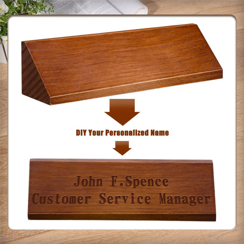 Two Pack Blank Wood Name Plates For Desk In Walnut Finish, DIY Customizable Name Plaques For Office Or Classroom, top view