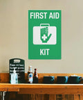 Emergency Medical Supplies Sign For Office, Shop, Or Home Use Rugged 8x12 Inch Aluminum Warning Plate in green with first aid icon