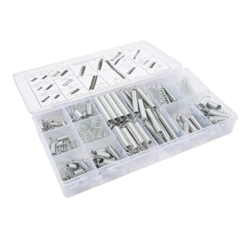 200 Piece Heavy Duty Compression And Extension Springs Assortment Kit With 20 Varied Styles Zinc Plated Steel Set in storage box