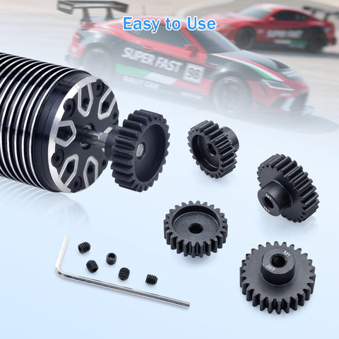 M1 Pinion Gear Sets 22T 23T 24T 25T 26T For 5mm Shaft Motors With Hex Key Beefed-Up Metal Gear For 1 Eighth Scale RC Cars Brushless Power Durable Gear Set For Pro RC Hobbyists
