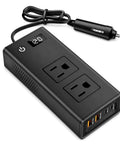 Heavy Duty 400W Car Power Inverter 12V DC To 110V AC For Tesla And EVs Straight Plug In Accessory Adaptor with dual outlets and USB ports.
